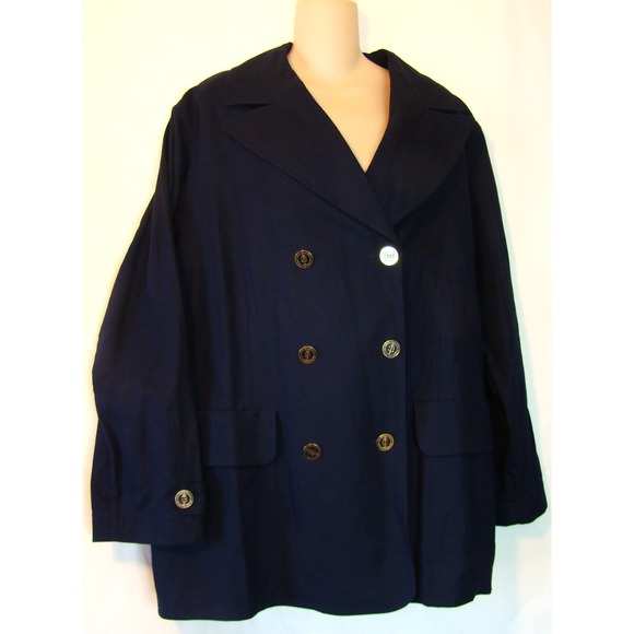 Escada Jackets & Blazers - ESCADA SPORT WOMENS NAVY DOUBLE BREASTED GOLD BUTTON PEA COAT JACKET LARGE  D151